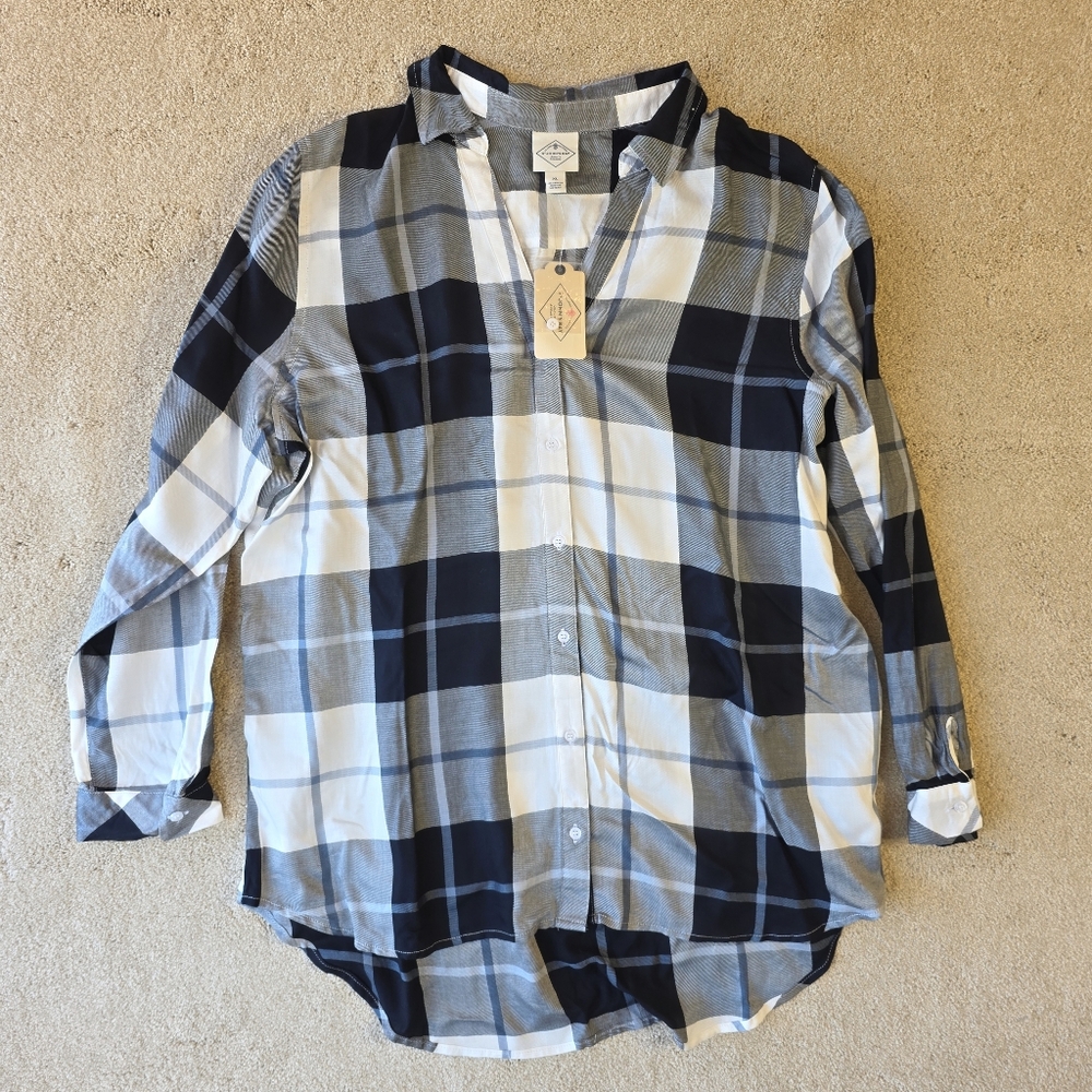 St Johns Bay Womens Plaid Tunic Button Up